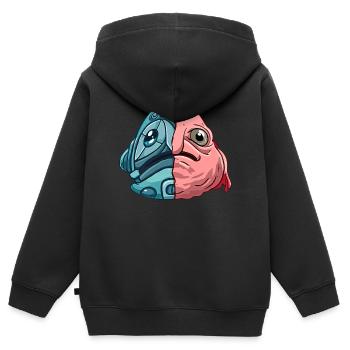 Kawaii Blobfish Cyber Robot - Sweat Premium à capuche zippé enfant bio - noir - Dos - AI Model Kid Male (0cm)