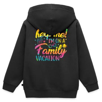 Au secours, je suis en vacances en famille - Sweat Premium à capuche zippé enfant bio - noir - Dos - AI Model Kid Male (0cm)