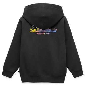 Baltimorean Aquarelle Skyline Baltimore - Sweat Premium à capuche zippé enfant bio - noir - Dos - AI Model Kid Male (0cm)
