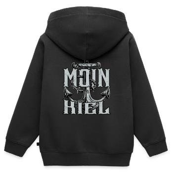 Moin Kiel - Kinder Premium Organic Zip Hoodie - Schwarz - Hinten - AI Model Kid Male (0cm)