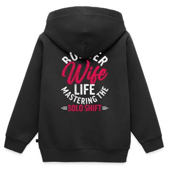 Garde-frontière Garde-frontière Femme de garde-frontière - Sweat Premium à capuche zippé enfant bio - noir - Dos - AI Model Kid Male (0cm)