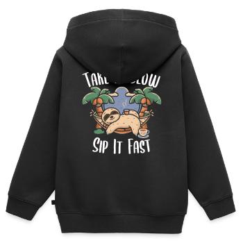 Kaffee-Pause: Faultier in Hängematte - Kinder Premium Organic Zip Hoodie - Schwarz - Hinten - AI Model Kid Male (0cm)
