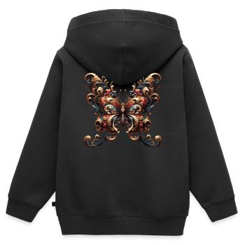 Splendeur baroque : Papillon majestueux - Sweat Premium à capuche zippé enfant bio - noir - Dos - AI Model Kid Male (0cm)