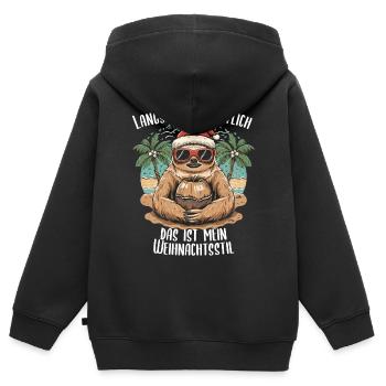 Weihnachtliche Gelassenheit: Faultier mit Stil - Kinder Premium Organic Zip Hoodie - Schwarz - Hinten - AI Model Kid Male (0cm)