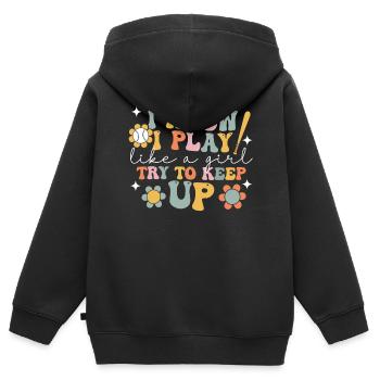 Groovy Baseball Fille Joueuse - Sweat Premium à capuche zippé enfant bio - noir - Dos - AI Model Kid Male (0cm)