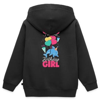 Dauphin Anniversaire Omg Je suis le - Sweat Premium à capuche zippé enfant bio - noir - Dos - AI Model Kid Male (0cm)