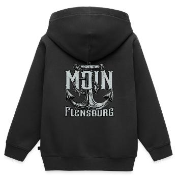 Moin Flensburg - Kinder Premium Organic Zip Hoodie - Schwarz - Hinten - AI Model Kid Male (0cm)
