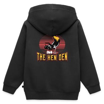 Avicole fermière : La poule aime le poulet de basse-cour - Sweat Premium à capuche zippé enfant bio - noir - Dos - AI Model Kid Male (0cm)