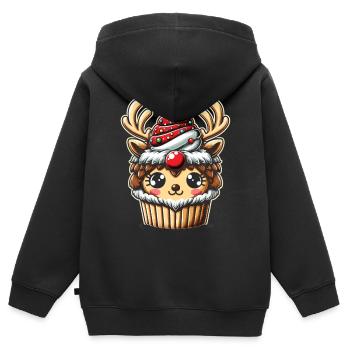 Frohes Fest: Rentier Cupcake - Kinder Premium Organic Zip Hoodie - Schwarz - Hinten - AI Model Kid Male (0cm)