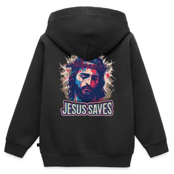 Jesus Christus mit Dornenkrone auf dem Passionsweg - Kinder Premium Organic Zip Hoodie - Schwarz - Hinten - AI Model Kid Male (0cm)