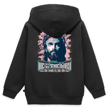 Jésus-Christ avec la couronne d’épines dicton chrétien - Sweat Premium à capuche zippé enfant bio - noir - Dos - AI Model Kid Male (0cm)