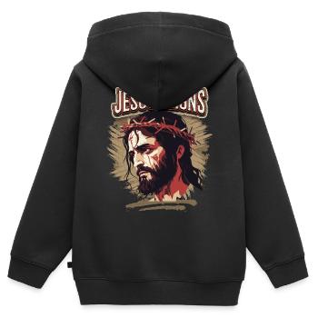 Jesus Passionsweg Christus mit Dornenkrone - Kinder Premium Organic Zip Hoodie - Schwarz - Hinten - AI Model Kid Male (0cm)