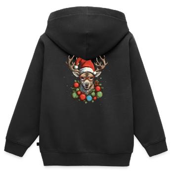 Rentier mit Weihnachtskugeln und Mütze - Kinder Premium Organic Zip Hoodie - Schwarz - Hinten - AI Model Kid Male (0cm)