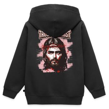 Jesus Christus mit Dornenkrone christlicher Spruch - Kinder Premium Organic Zip Hoodie - Schwarz - Hinten - AI Model Kid Male (0cm)
