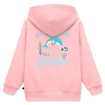 Le dauphin ne manque jamais une occasion de caresser - Sweat Premium à capuche zippé enfant bio - rose - Dos - AI Model Kid Female (0cm)