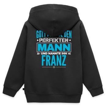 Franz Name Design - Kinder Premium Organic Zip Hoodie - Schwarz - Hinten - AI Model Kid Male (0cm)