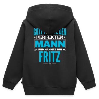 Fritz Name Design - Kinder Premium Organic Zip Hoodie - Schwarz - Hinten - AI Model Kid Male (0cm)