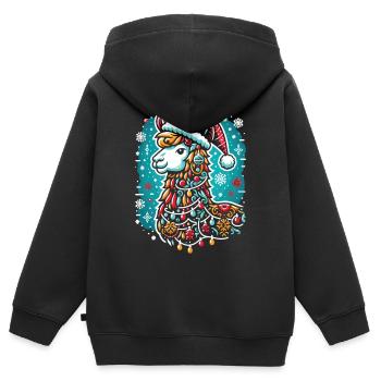 Festliches Lama: Weihnachtszauber - Kinder Premium Organic Zip Hoodie - Schwarz - Hinten - AI Model Kid Male (0cm)