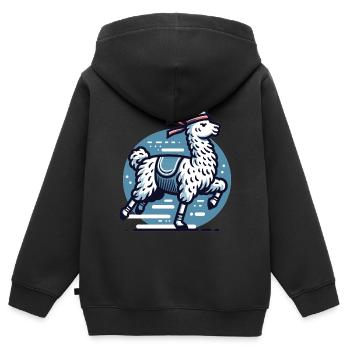 Jogger Lama : Sportif sur la route - Sweat Premium à capuche zippé enfant bio - noir - Dos - AI Model Kid Male (0cm)
