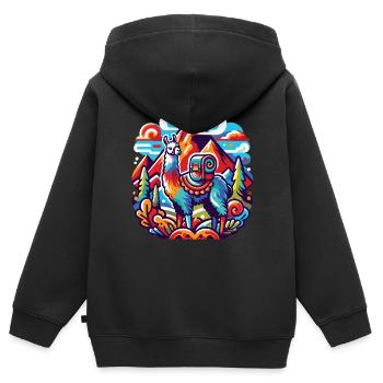 Wanderfreudiges Lama: Von Gipfel zu Gipfel - Kinder Premium Organic Zip Hoodie - Schwarz - Hinten - AI Model Kid Male (0cm)
