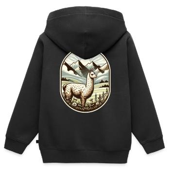 Llama Trek : Randonnée avec vue - Sweat Premium à capuche zippé enfant bio - noir - Dos - AI Model Kid Male (0cm)