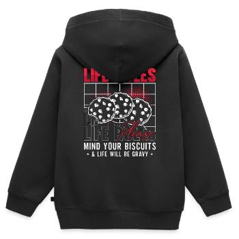 Biscuits et sauce Règles de vie s’il vous plaît amateur de sauce - Sweat Premium à capuche zippé enfant bio - noir - Dos - AI Model Kid Male (0cm)