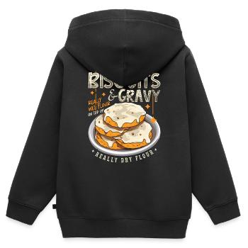 Biscuits & Sauce Farine Vraiment Humide Cuisine du Sud - Sweat Premium à capuche zippé enfant bio - noir - Dos - AI Model Kid Male (0cm)