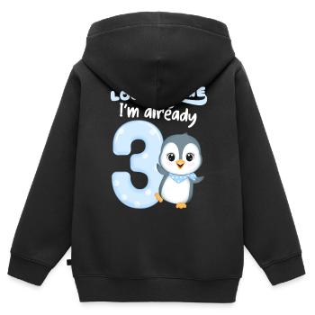 3rd Kids Birthday, 3 Year Old, Kawaii Penguin - Kids Premium Organic Zip-up Hoodie - black - Back - AI Model Kid Male (0cm)