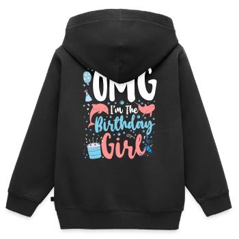 Dauphin Anniversaire Omg Je suis le - Sweat Premium à capuche zippé enfant bio - noir - Dos - AI Model Kid Male (0cm)