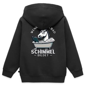 Meme Lustiger Spruch Pferd Schimmel im Bad, Spaß - Kinder Premium Organic Zip Hoodie - Schwarz - Hinten - AI Model Kid Male (0cm)