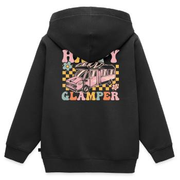 Groovy Glamping - Sweat Premium à capuche zippé enfant bio - noir - Dos - AI Model Kid Male (0cm)