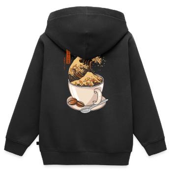 Kanagawa - Japon cappuccino café - Humour - Sweat Premium à capuche zippé enfant bio - noir - Dos - AI Model Kid Male (0cm)