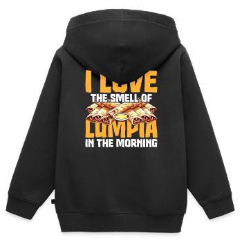 J’aime l’odeur de Lumpia le matin - Sweat Premium à capuche zippé enfant bio - noir - Dos - AI Model Kid Male (0cm)