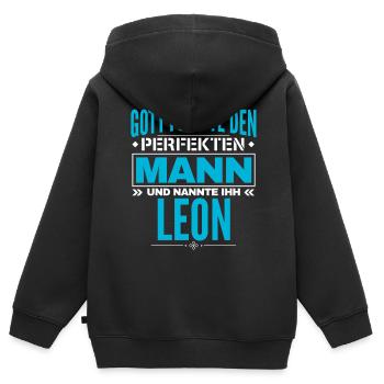 Leon Name Design - Kinder Premium Organic Zip Hoodie - Schwarz - Hinten - AI Model Kid Male (0cm)