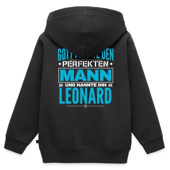 Leonard Name Design - Kinder Premium Organic Zip Hoodie - Schwarz - Hinten - AI Model Kid Male (0cm)