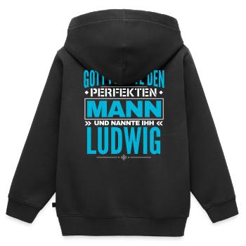 Ludwig Name Design - Kinder Premium Organic Zip Hoodie - Schwarz - Hinten - AI Model Kid Male (0cm)