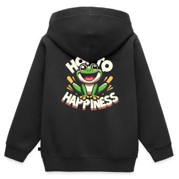 Drôle de grenouille - Hop to Happiness - Sweat Premium à capuche zippé enfant bio - noir - Dos - AI Model Kid Male (0cm)