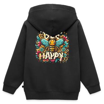 Blüten & Waben: Kreatives Bienendesign - Kinder Premium Organic Zip Hoodie - Schwarz - Hinten - AI Model Kid Male (0cm)