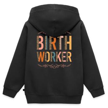 LD Labour og levering sygeplejerske - Premium børne zip-hættetrøje økologisk - sort - Bagpå - AI Model Kid Male (0cm)