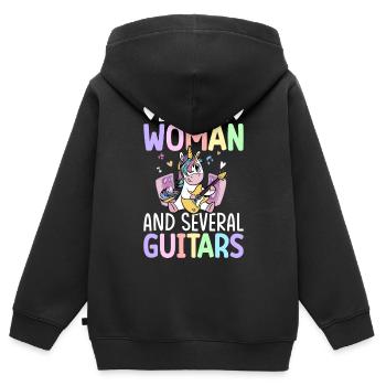 Guitariste, guitariste - Sweat Premium à capuche zippé enfant bio - noir - Dos - AI Model Kid Male (0cm)