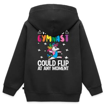 Gymnastique Roue De Charrette Fille - Sweat Premium à capuche zippé enfant bio - noir - Dos - AI Model Kid Male (0cm)