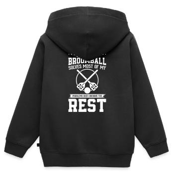Jouer au ballon-balai Sport Drôle De Balai-Balai Dire - Sweat Premium à capuche zippé enfant bio - noir - Dos - AI Model Kid Male (0cm)