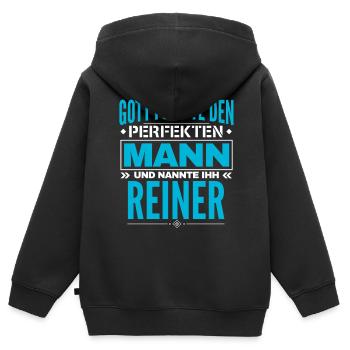 Reiner Name Design - Kinder Premium Organic Zip Hoodie - Schwarz - Hinten - AI Model Kid Male (0cm)