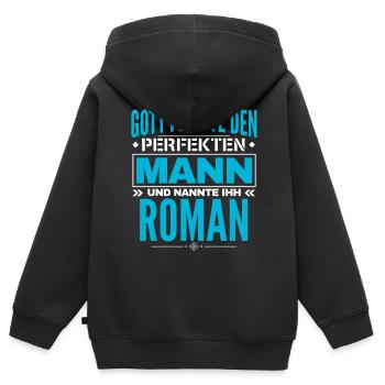 Roman Name Design - Kinder Premium Organic Zip Hoodie - Schwarz - Hinten - AI Model Kid Male (0cm)