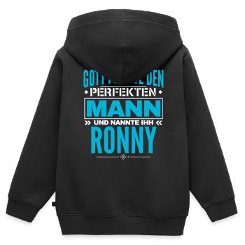 Ronny Name Design - Kinder Premium Organic Zip Hoodie - Schwarz - Hinten - AI Model Kid Male (0cm)