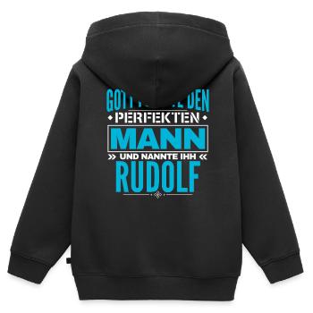 Rudolf Name Design - Kinder Premium Organic Zip Hoodie - Schwarz - Hinten - AI Model Kid Male (0cm)