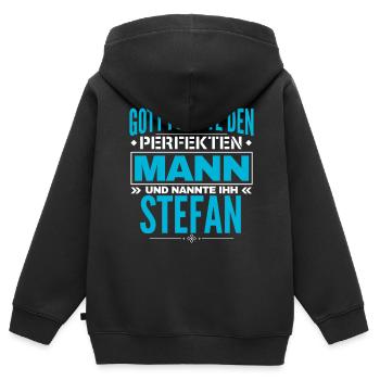 Stefan Name Design - Kinder Premium Organic Zip Hoodie - Schwarz - Hinten - AI Model Kid Male (0cm)