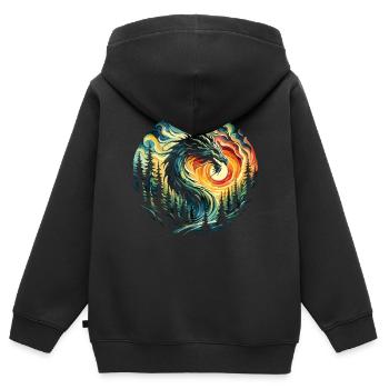 Sonnenaufgang mit Drache - Kinder Premium Organic Zip Hoodie - Schwarz - Hinten - AI Model Kid Male (0cm)