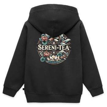 Lotus blossoms and tea enjoyment - Kids Premium Organic Zip-up Hoodie - black - Back - AI Model Kid Male (0cm)