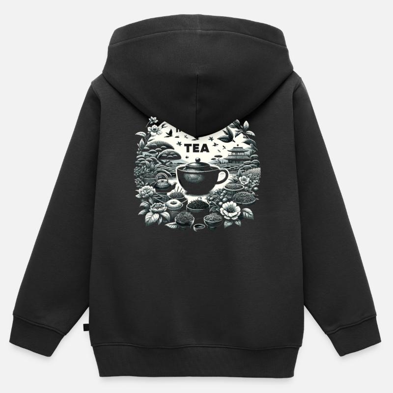 Variété de thés dans le jardin - Sweat Premium à capuche zippé enfant bio - noir